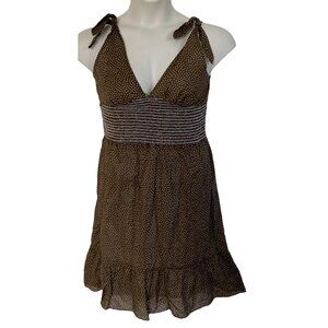 Something Girl Women's Mini Dress Brown w/ White Polka Dots Med Made in USA